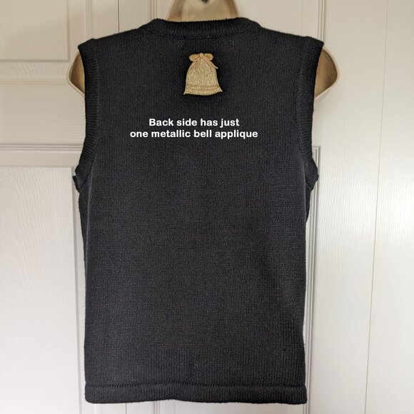 Reference Point Christmas Vest, Black, Gold appliques & beads, Jingling bells! - Picture 15 of 15